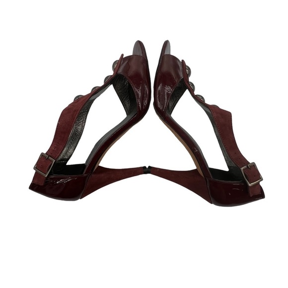 Kenneth Cole Patent Red Suede Jeweled Open Toe Heeled Sandals Size 8 Women’s - Picture 5 of 8